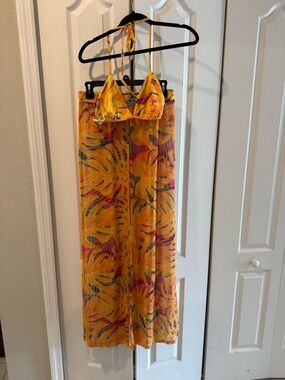 Yellow Tropical-Print Maxi Skirt with bralette